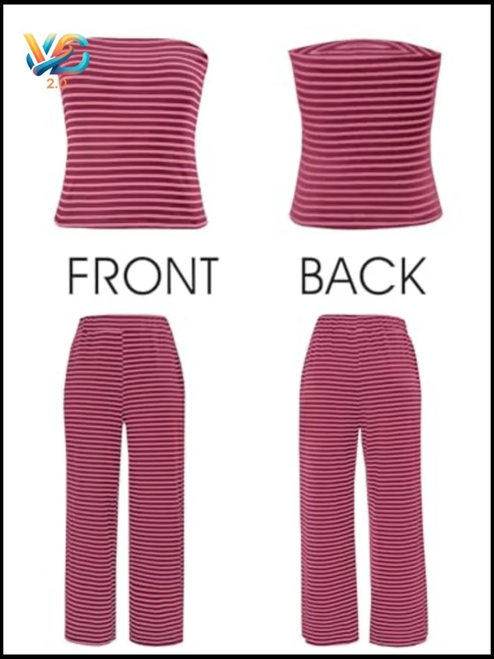 Striped 2 Piece Lounge Set Strapless Crop Top Wide Leg Pants Matching Vacation